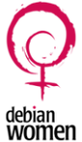 logo Debian Women, a espiral do Debian que se extende para baixo, símbolo feminino